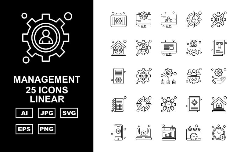 Download Набор иконок "25 Premium Management Linear Icon Set" / 25 Premium Management Linear Icon Set - Набор иконок на тему business briefcase,setting,document,home,mobile,laptop,browser,calendar,clock,lcd,target,house,hand,icon,icons