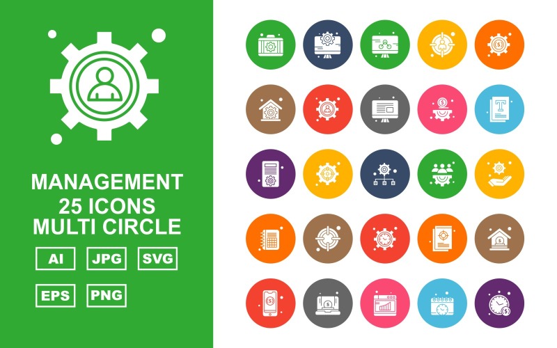 Download Набор иконок "25 Premium Management Multi Circle Icon Set" / 25 Premium Management Multi Circle Icon Set - Набор иконок на тему business briefcase,setting,document,home,mobile,laptop,browser,calendar,clock,lcd,target,house,hand,icon,icons