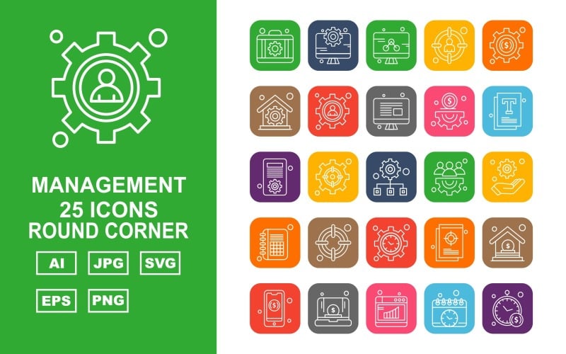 Download Набор иконок "25 Premium Management Round Corner Icon Set" / 25 Premium Management Round Corner Icon Set - Набор иконок на тему business briefcase,setting,document,home,mobile,laptop,browser,calendar,clock,lcd,target,house,hand,icon,icons