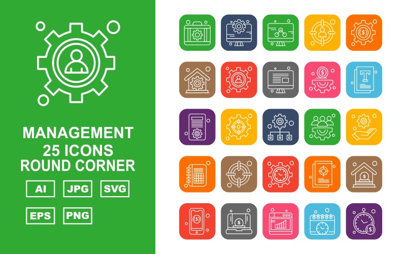25 Premium Management Round Corner Ikonuppsättning