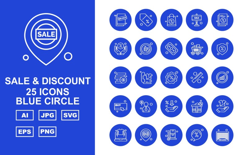 Download Набор иконок "25 Premium Sale &amp; Discount Blue Circle Icon Set" / 25 Premium Sale &amp; Discount Blue Circle Icon Set - Набор иконок на тему shopping big sale,telephone,gift,hand,laptop,location,trolley,discount,barcode,shopping bag,tag,document,cart,dollar,shield,coins,wireless,buy,man,icon