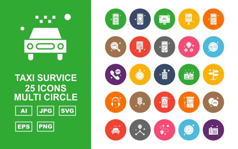 25 Premium Taksi Survice Çok Daire Icon Set