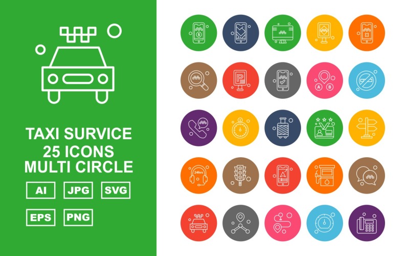 Download Набор иконок "25 Premium Taxi Survice Multi Circle Icon Set" / 25 Premium Taxi Survice Multi Circle Icon Set - Набор иконок на тему city mobile,stop watch,gas station,chat,taxi,location,speed meter,telephone,lcd,traffic sign,search,parking sign,phone,forbidden,gas cylinder,office card,direction,24 hour open,traffic signa,icon