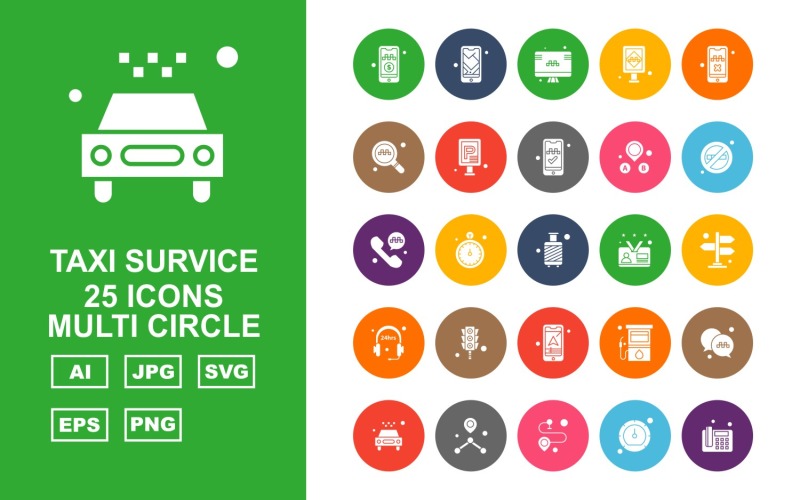 Download Набор иконок "25 Premium Taxi Survice Multi Circle Icon Set" / 25 Premium Taxi Survice Multi Circle Icon Set - Набор иконок на тему city mobile,stop watch,gas station,chat,taxi,location,speed meter,telephone,lcd,traffic sign,search,parking sign,phone,forbidden,gas cylinder,office card,direction,24 hour open,traffic signa,icon