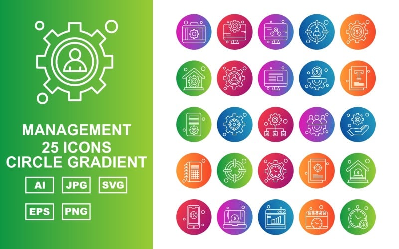 Sada ikon 25 kruhových přechodů Premium Management