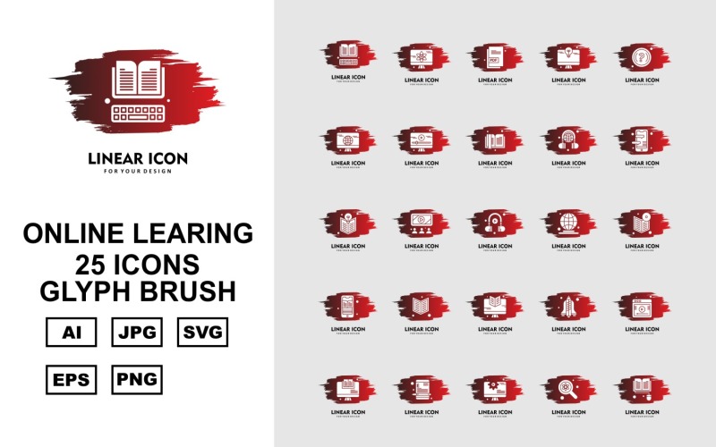 25 Conjunto de iconos de pincel de glifos de aprendizaje en línea premium