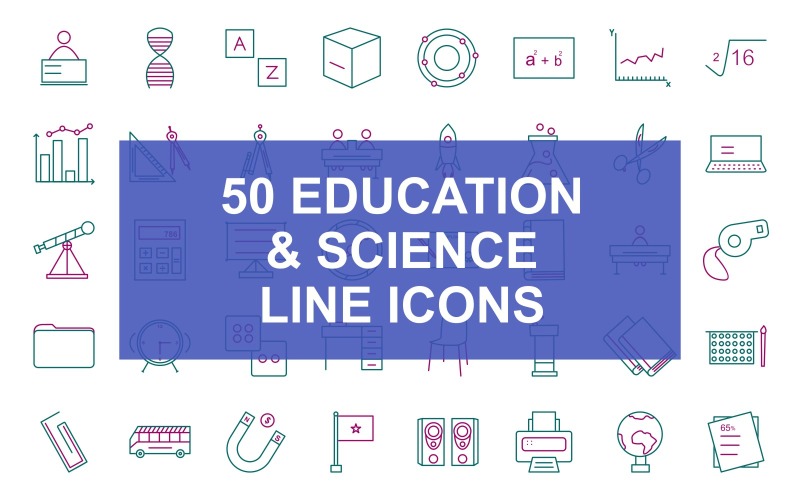 50 Education & Science Line Zweifarbiges Symbol-Set