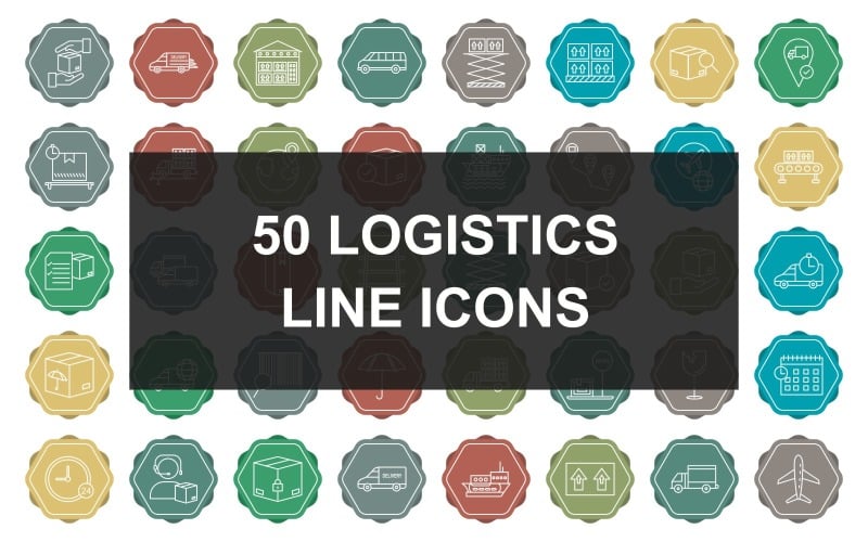 Download Набор иконок "50 Logistics Line Multicolor Background Icon Set" / 50 Logistics Line Multicolor Background Icon Set - Набор иконок на тему industrial receive package,package delivered,hand over package,agent,remove from package,add to package,shipment,online logistics,roll package,fast delivery,storage unit,delivery bus,lift box,boxes,find