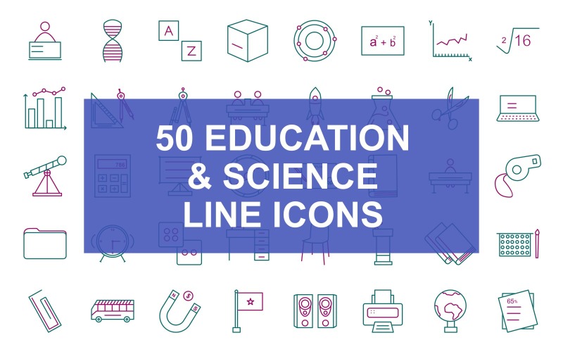 50 onderwijs & wetenschap lijn twee kleuren icon set