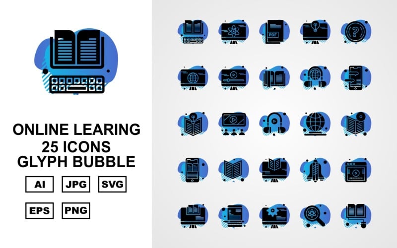 25 Premium Online Learning Glif Bubble Icon Set