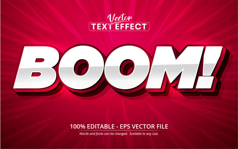 Boom, efeito de texto editável em estilo desenho animado - imagem vetorial