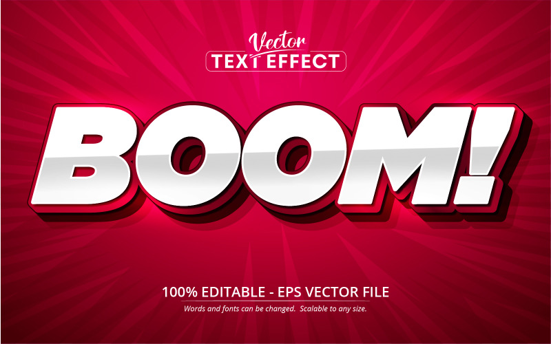 Boom, kreslený styl upravitelný textový efekt - vektorový obrázek