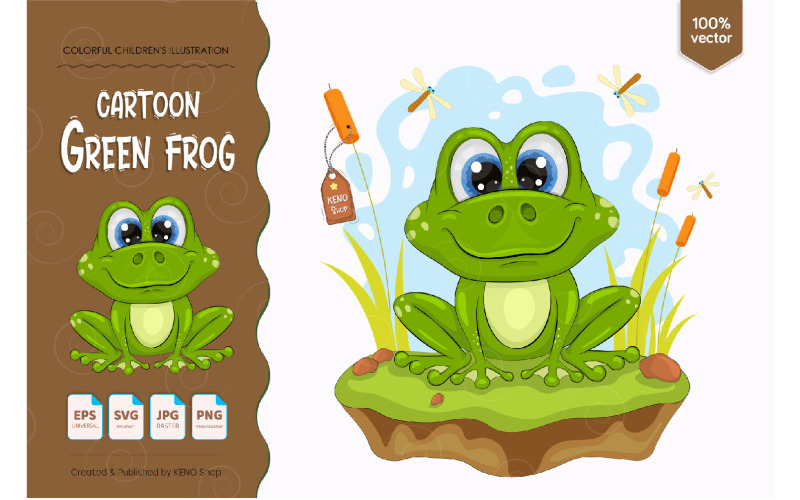 Download Vector "Cartoon Green Frog - Vector Image" / Cartoon Green Frog - Vector Image - Vector на тему графика frog,cartoon,baby,fun,green,comic,creature,character,drawing,smile,illustration,funny,flora,young,humor,toad,mood,picture,amphibian,fauna