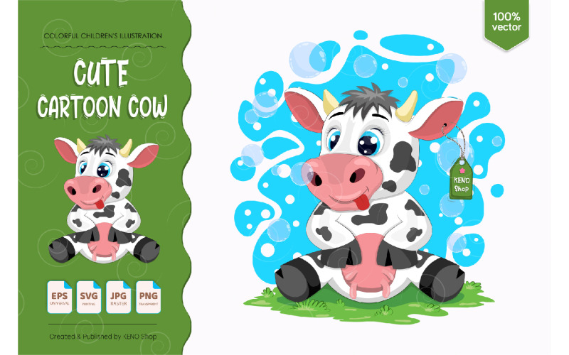 Mucca Simpatico Cartone Animato - Immagine Vettoriale