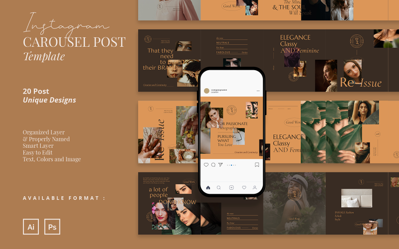 Download Шаблон для соцсетей "Classy and Elegant Instagram Carousel Post Template for Social Media" / Classy and Elegant Instagram Carousel Post Template for Social Media - Шаблон для соцсетей на тему графика classy,elegant,beauty,feminine theme,instagram post,carousel post template,template,blogger,photography,instagram for business,instagram for cosmetic,product advertisement,online catalogue,un