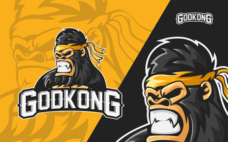 Download Шаблон логотипа "God Kong - Esport Logo Template" / God Kong - Esport Logo Template - Шаблон логотипа на тему графика god,kong,gorilla,animal,vector,illustration,graphic,monkey,game,team,unique,beast,monster,yellow,black,badass