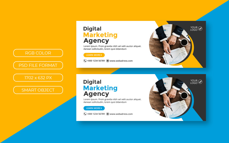 Download Шаблон для соцсетей "Marketing Facebook Cover Banner Template for Social Media" / Marketing Facebook Cover Banner Template for Social Media - Шаблон для соцсетей на тему графика banner,ads,sale,ads banner template,online marketing,promotion,social media banner,advertising,corporate,modern,corporate agency banner,template,header,web banner,banner design,advertising de