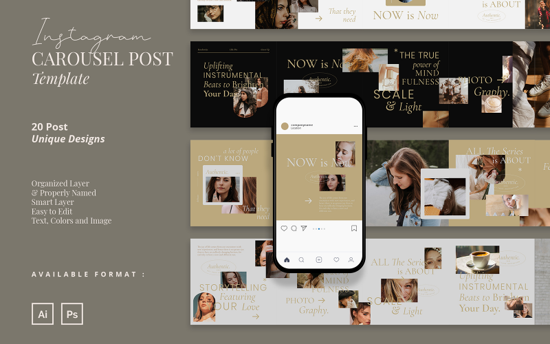 Modelo de postagem de carrossel elegante minimalista do Instagram para mídia social