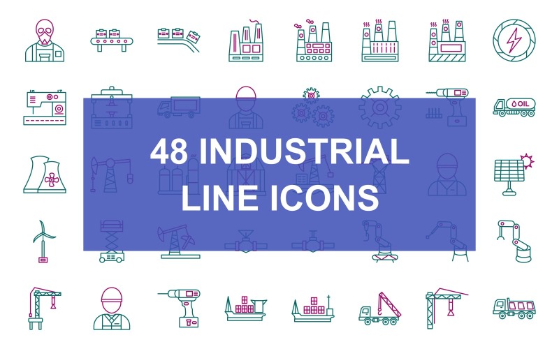 48 Conjunto de ícones de duas cores da linha de processo industrial