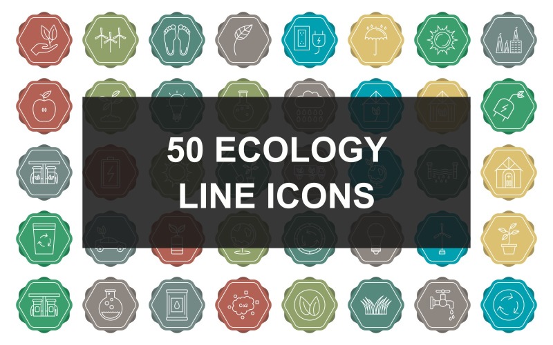 50 ekologilinje flerfärgad bakgrundssymbolsuppsättning