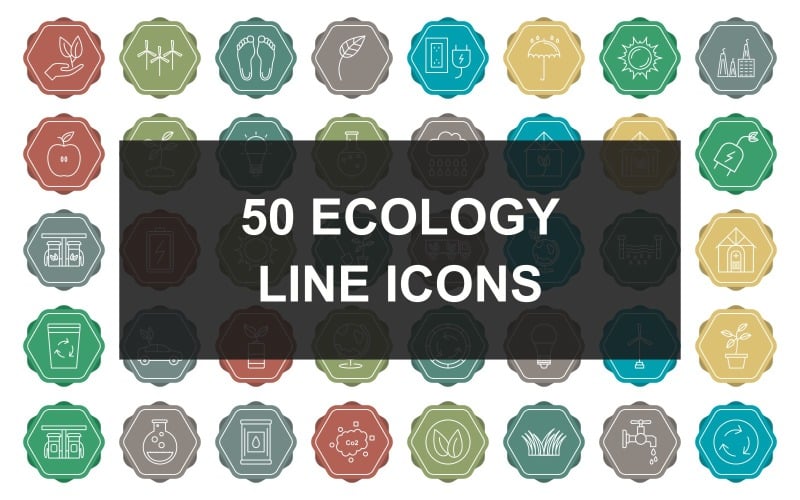50 Ekoloji Satırı çok Renkli Arka Plan Icon Set
