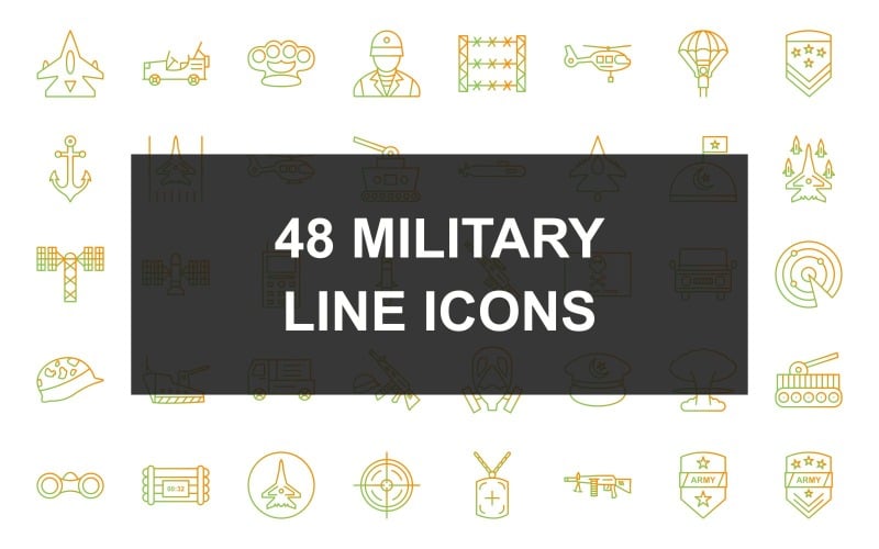 Ensemble d'icônes de dégradé de ligne militaire 48