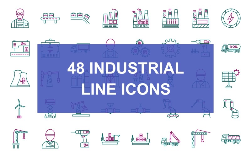 48 industriële proceslijn twee kleuren Icon Set