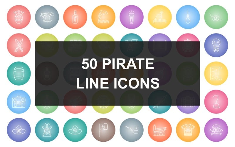 50 jeu d'icônes de dégradé rond ligne pirate