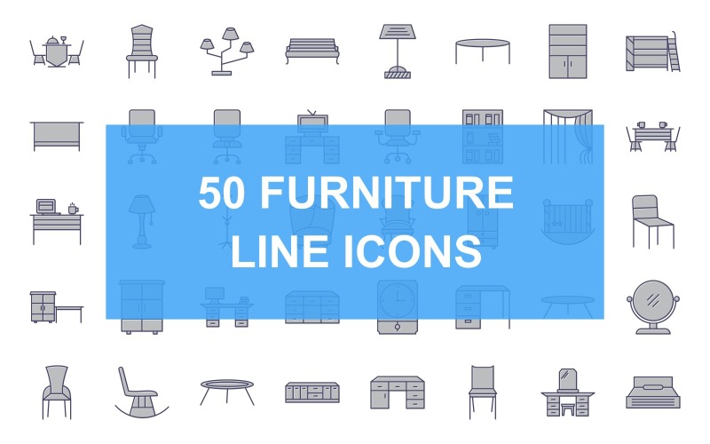 50家具线填充的图标集
