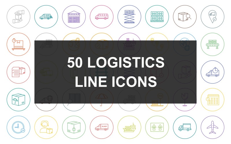 50 logistieke lijn ronde cirkel Icon Set