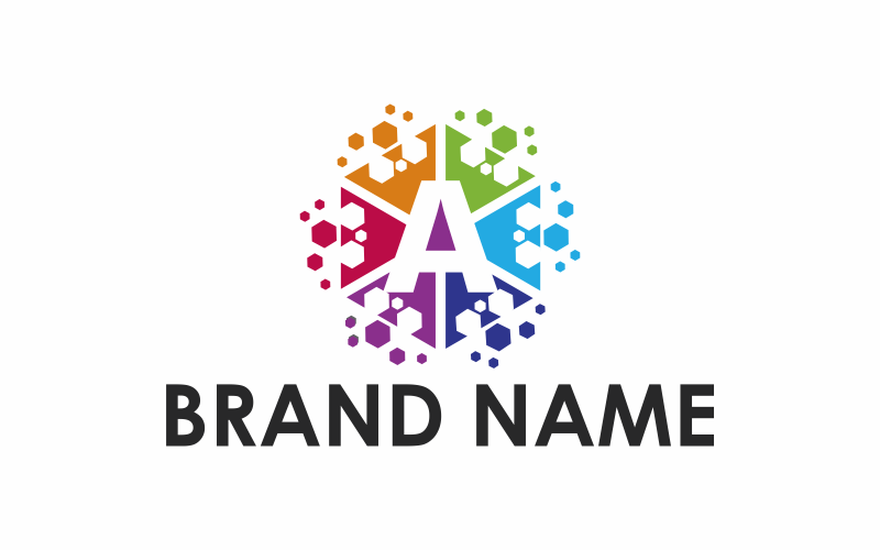 Modelo de logotipo hexágono com letra A
