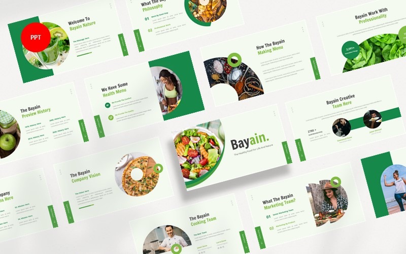 Modelo de PowerPoint de comida saudável de Bayain