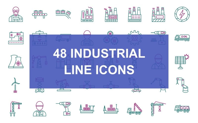 48 промышленных технологических линий два цвета значок набор