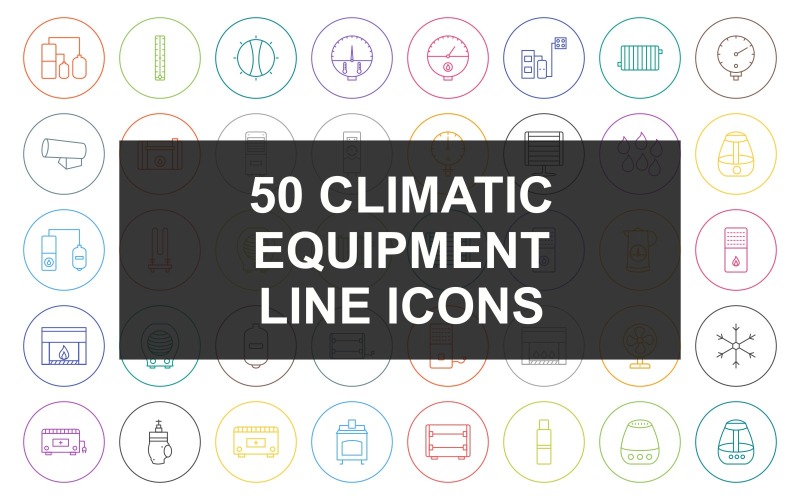 Sada ikon 50 linie klimatického zařízení kolem kruhu