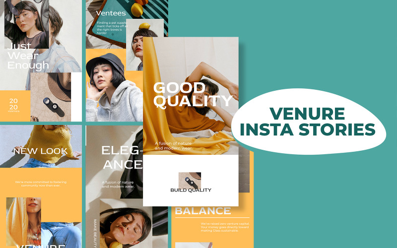 Download Шаблон для соцсетей "Venure - Insta Stories Social Media Template" / Venure - Insta Stories Social Media Template - Шаблон для соцсетей на тему графика fashion,mode,yellow,quality,elegant,mnew look,wear