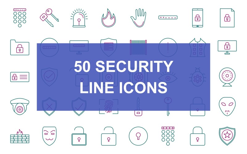 50 zestaw ikon linii bezpieczeństwa w dwóch kolorach
