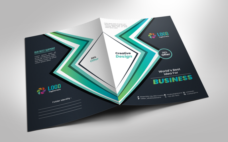 Download Фирменный стиль "Business Presentation Folder - Corporate Identity Template" / Business Presentation Folder - Corporate Identity Template - Фирменный стиль на тему графика black,blue,both side design,business card,creative,design,flyer,graphic,green,landscape,logo,magazine,modern,modern design,official,presentation,print,print ready,professional,simple