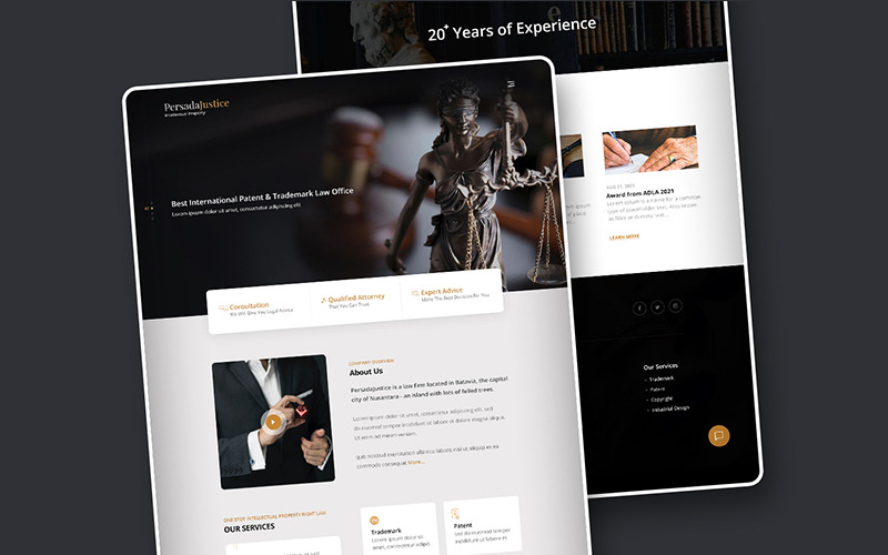 Landing Page UI-Elemente des Unternehmens für geistiges Eigentum