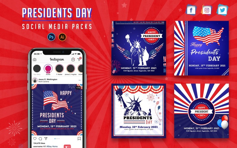 Modèle de médias sociaux de President Day Packs