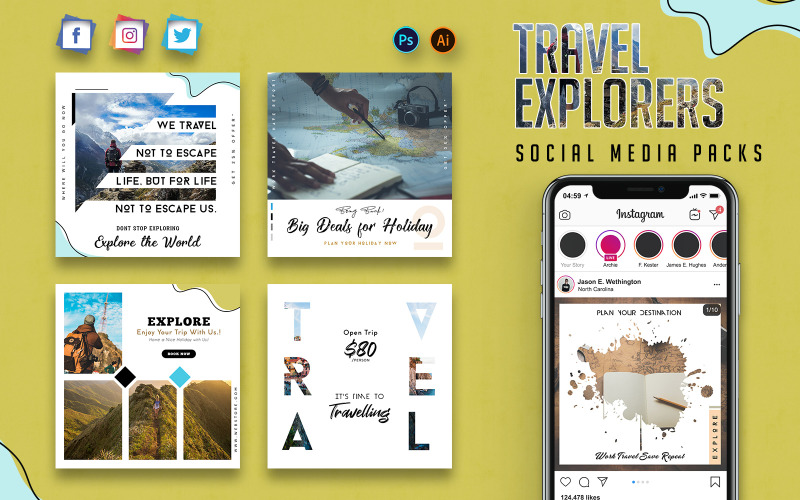 Travel Explorers Packs Plantilla de redes sociales