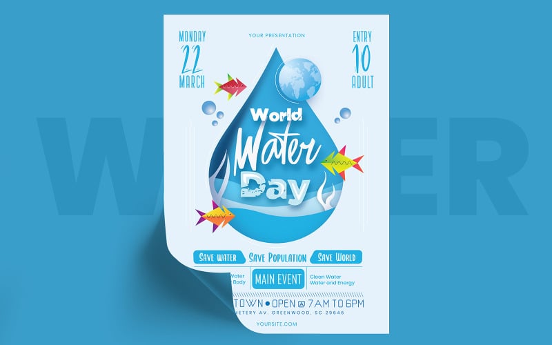 Download Фирменный стиль "World Water Day Flyer - Corporate Identity Template" / World Water Day Flyer - Corporate Identity Template - Фирменный стиль на тему графика nature,concept,clean,water,save,vector,earth,ecology,day,environment,symbol,illustration,dripped,element,blue,signs,natural,white,awareness,liquid