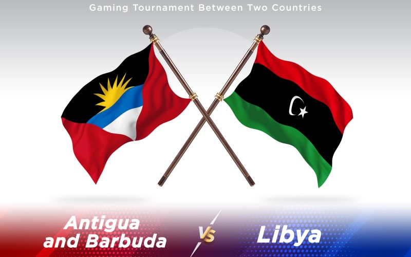 安提瓜与利比亚两个国家的国旗-光栅插图