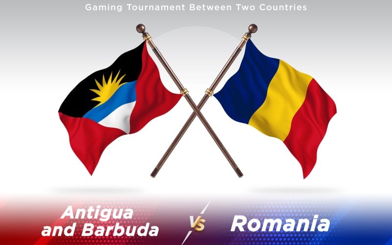 Antigua versus Romania Two Countries Flags - Illustration