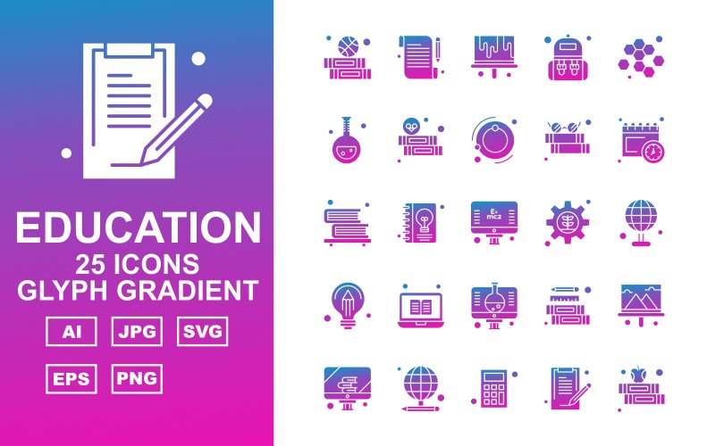 25 Iconset Glyph Gradient Education Premium