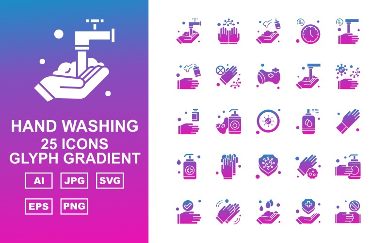 25 премиальных иконок для мытья рук Glyph Gradient Iconset