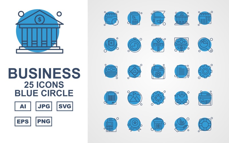 25 Premium Business Blue Circle-ikoner