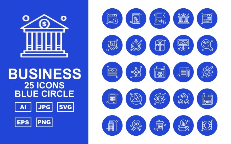 25 Premium Business Blue Circle-ikoner