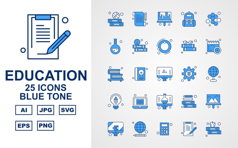25 Premium Education Blue Tone Iconenset