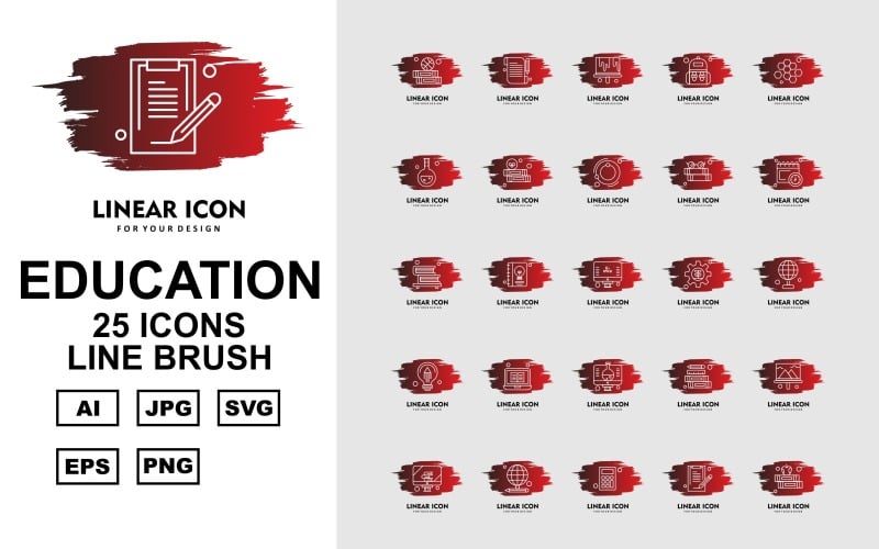 25 Premium Education Line Brush Iconset