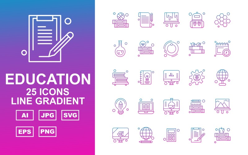 Download Набор иконок "25 Premium Education Line Gradient Iconset" / 25 Premium Education Line Gradient Iconset - Набор иконок на тему science education,study,school,pencil,ruler,chart,presentation,lcd,calculator,math,document,note,report,bag,student,blood,cells,hematology,ecology,reading